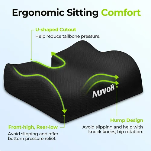 Vista 4 de AUVON Cojines antideslizantes para silla de ruedas con diseño delantero alto, trasero bajo y joroba, cojín de asiento ergonómico para optimizar