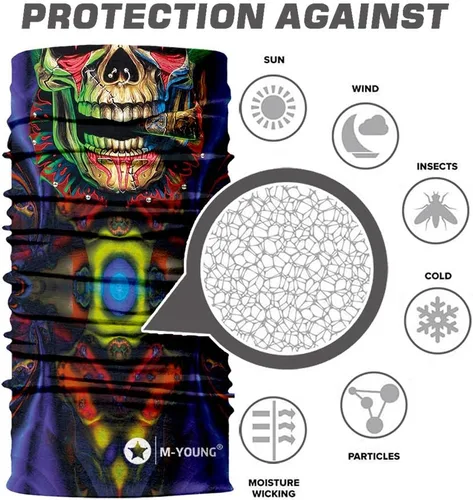 Vista 2 de Máscara de calavera, pañuelo para el cuello, gorro, bufanda mágica, diadema para protección de polvo, sol y viento