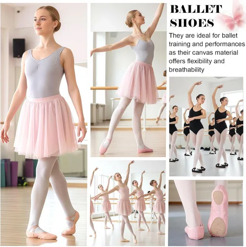 Vista 6 de Zapatos de ballet para mujeres y niñas, zapatos de ballet para mujer, zapatos de baile de lona, zapatos tipo ballet zapatos de yoga.
