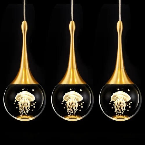 Vista 14 de CHYING Lámpara colgante dorada de cristal LED Iluminación colgante de medusa lágrima luces colgantes mini luces colgantes para isla de cocina, baño
