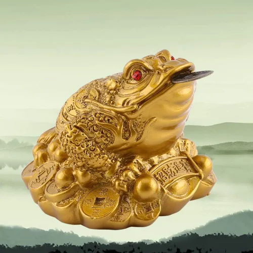 Vista 2 de LIZEALUCKY Feng Shui - Estatua de sapo de dinero, amuleto de la suerte, rana para caja registradora, monedas, riqueza, estatua de la suerte