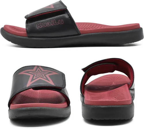 Vista 6 de KuaiLu Sandalias deportivas para hombre con cojín suave y soporte de arco para fascitis plantar, puntera abierta, ajustables, para interiores