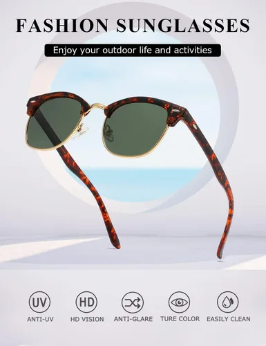 Vista 4 de AEVOGUE Gafas de sol polarizadas para mujeres y hombres semi marco retro gafas de sol AE0369
