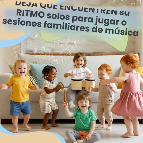 Vista 5 de Juego de batería e instrumentos musicales para niños a partir de 3 años con tambor Bongo Montessori - Juego de instrumentos de percusión de madera