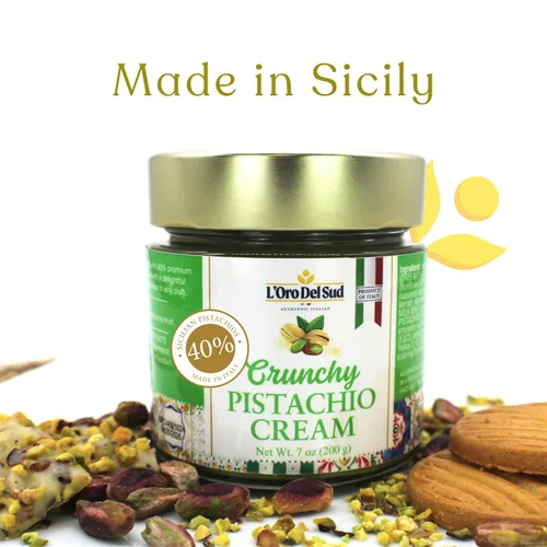 Vista 5 de L'Oro Del Sud, Crema italiana de pistacho, crujiente, 40% pistachos, 7 onzas