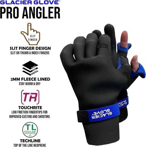 Vista 4 de Glacier Glove Guantes unisex Pro Angler impermeable de neopreno con hendidura