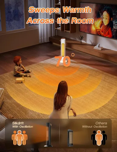 Vista 4 de Calentadores eléctricos de espacio para uso en interiores, calentador portátil para habitación y oficina de 25" con oscilación de 70°, 1500W, 2