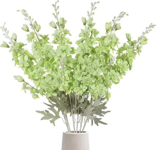 Vista 17 de IPOPU Flores Falsas Delphinium de 33.5 pulgadas, Flores Artificiales de Seda, 6 Piezas Azul Claro Larkspur Flores Artificiales de Tallo Largo