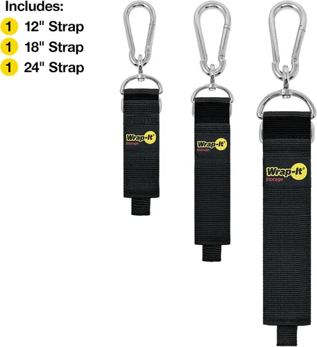 Vista 3 de Correa de almacenamiento Wrap-It con gancho y enganche - Paquete surtido de 3 piezas en negro - Soporte resistente para cables de extensión