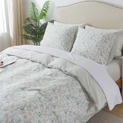 Vista 47 de HoneiLife Juegos de Fundas de Edredón Twin - Funda de Edredón Floral 100% Algodón, Juego de Ropa de Cama Transpirable de 2 Piezas con Cierre