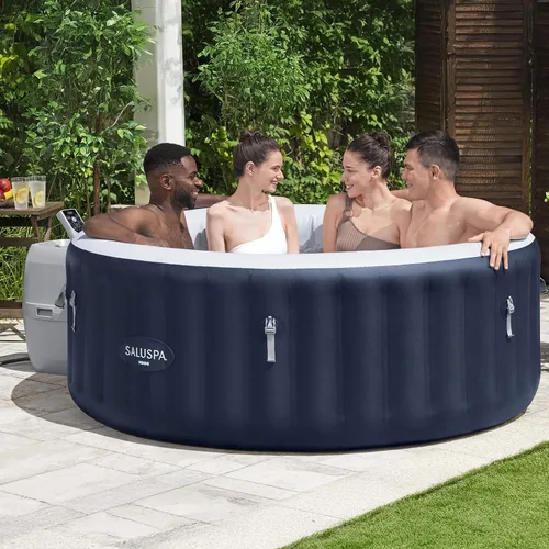 Vista 2 de Bestway SaluSpa Miami - Bañera de hidromasaje inflable para 2 a 4 personas, spa portátil de bajo consumo redondo para exteriores con 120 AirJets, 71