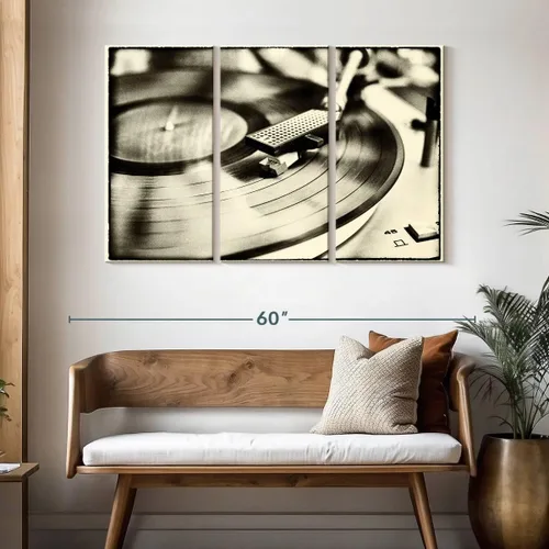 Vista 201 de Elephant Stock BW - Reproductor de discos de vinilo para pared, lienzo horizontal, decoración de pared de sala de estar de 3 piezas, impresión