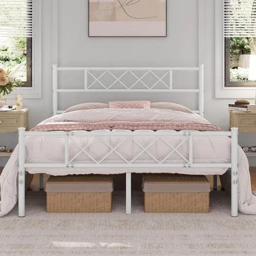 Vista 10 de Yaheetech Base de cama de plataforma metálica tamaño Twin con cabecero y piecero simples, base de colchón para almacenamiento debajo de la cama