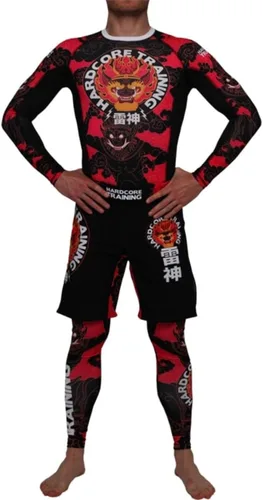 Vista 4 de Hardcore Training Camiseta de compresión para hombre, manga larga, Jiu Jitsu, MMA No-Gi, BJJ apretada, capa base de combate