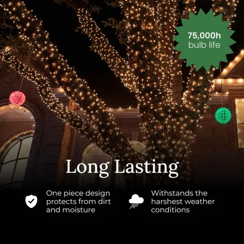 Vista 4 de Pro Christmas T5 LED Luces de Navidad - Juego de 70 luces de 5mm clásicas - Luces de fiesta profesionales de grado comercial