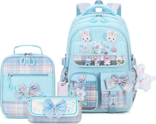Vista 10 de CYOQX Mochila escolar para niñas, 3 piezas, con lonchera, juego de mochila para adolescentes y niñas, linda mochila escolar para niños y niñas