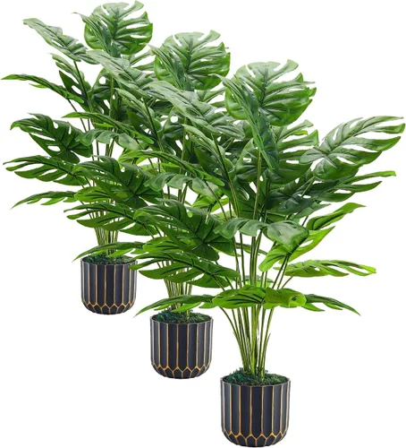 Vista 10 de Der Rose Plantas falsas de 28 pulgadas, planta Monstera en maceta de oro