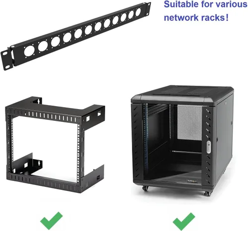 Vista 3 de Panel de componentes perforado de 12 conectores de 1U con bisagras Serie D para sonido de 19 pulgadas, AV, bastidores de equipos de computadora