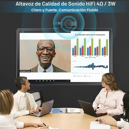 Vista 2 de ROTOPATA Cámara web de conferencia 3 en 1 Full HD 1080P con altavoz y 4