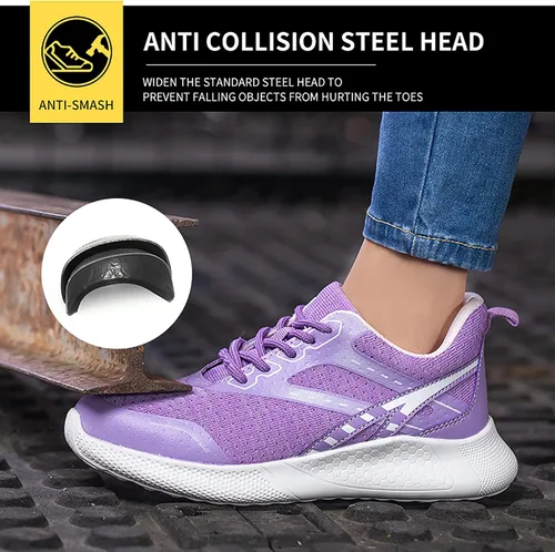 Vista 4 de Zapatos de seguridad para hombre con puntera de acero, zapatillas de trabajo ligeras, transpirables, antideslizantes, resistentes a pinchazos