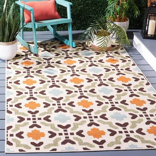 Vista 8 de SAFAVIEH Alfombra lavable al aire libre Veranda Collection – Alfombra de pasillo de 2 pies 3 x 8 pies, color crema y aguamarina, no desprende pelusa