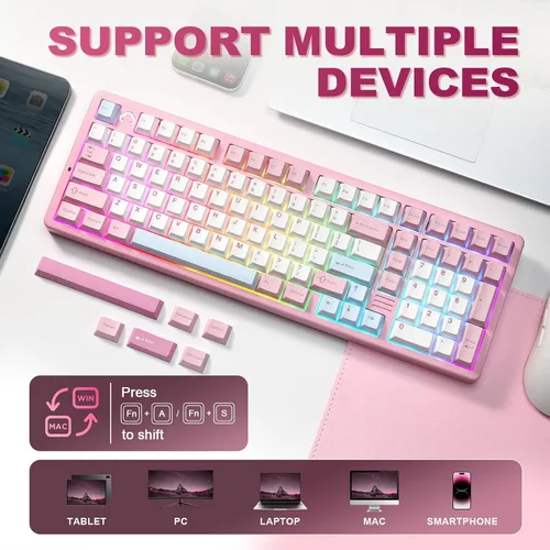 Vista 7 de YUNZII AL98 QMKVIA - Teclado mecánico inalámbrico para juegos, aluminio completo, BT2.4GUSB-C, montaje de junta intercambiable en caliente