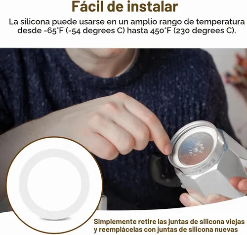 Vista 4 de Anillo de sellado de junta de repuesto para cafeteras de aluminio para estufas, 3 tazas y 4 tazas de silicona de repuesto de grado alimenticio