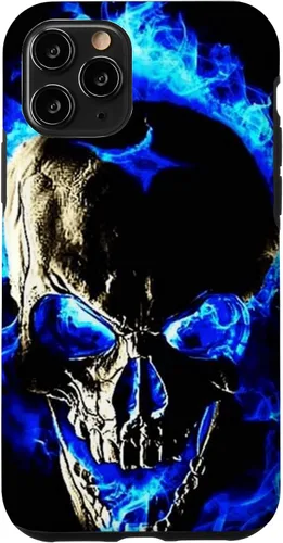 Vista 10 de iPhone 15 cabeza de calavera con fuego azul esqueleto gótico amantes decoración caso