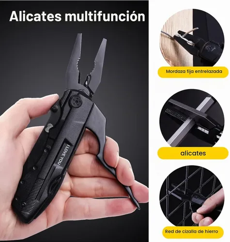 Vista 4 de Cuchillo de bolsillo multiherramienta para hombres, relleno de calcetines de Navidad, regalos para novio, él, marido, papá, alicates tácticos I Love