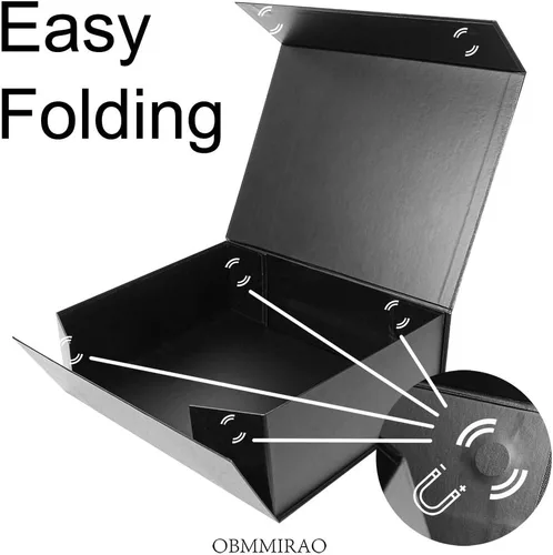 Vista 5 de 1 caja de regalo grande dura negra de 13 x 9 x 4 pulgadas con tapa, cajas de regalo magnéticas plegables, caja de padrino de boda, propuesta de dama