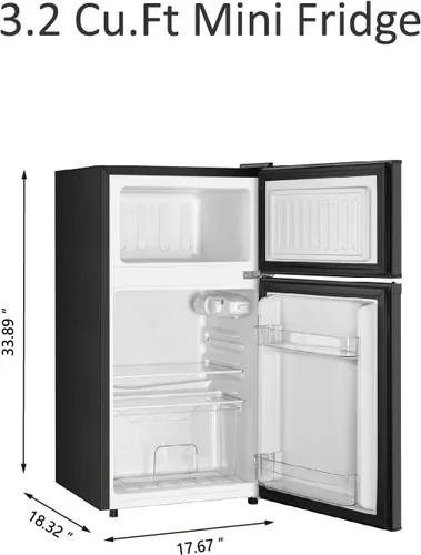 Vista 5 de Saeoola Mini refrigerador con congelador, 3.2 pies cúbicos, mini refrigerador compacto de 2 puertas con congelador separado para dormitorio