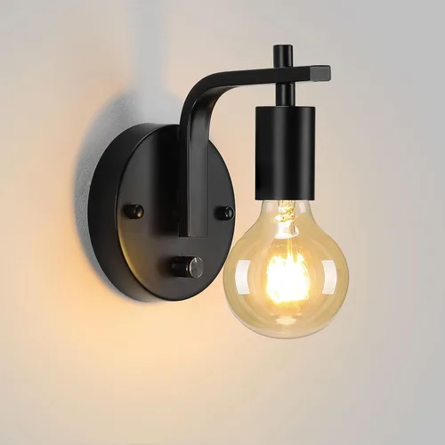 Vista 8 de Aplique de Pared Negro con Cadena de Tirar con Interruptor Luces de Pared Vintage E26 Lámpara de Pared Industrial Iluminación de Pared Retro