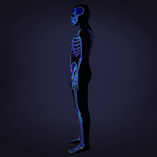 Vista 3 de Uisozsfeb Disfraz de esqueleto para hombre que brilla en la oscuridad Tiene un efecto fluorescente en un ambiente oscuro. E046