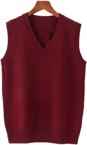 Vista 4 de Blostirno Chaleco de suéter para mujer, cuello en V, uniforme JK, chalecos Kint, sólido, clásico, sin mangas, suéteres