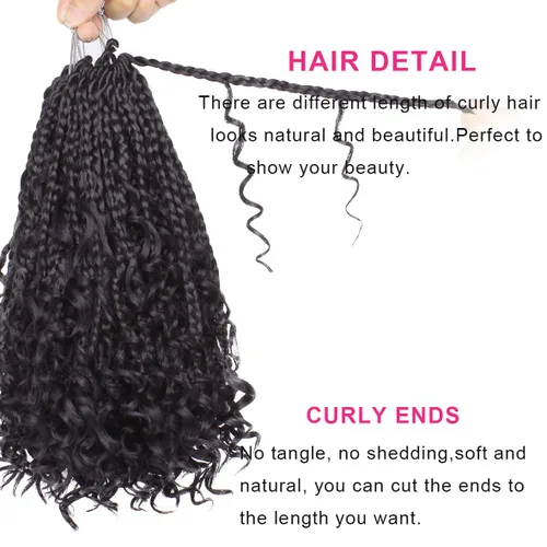 Vista 4 de Unionbeauty - 8 paquetes de trenzas bohemias de diosa en caja, de ganchillo de pelo para mujer negra, 8 pulgadas de trenzas de caja bob bohemias