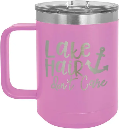 Vista 8 de LAKE HAIR NO CUIDAR Taza de café negra de 15 oz con tapa superior deslizante Taza de café de viaje aislada Ideas de regalo de cumpleaños
