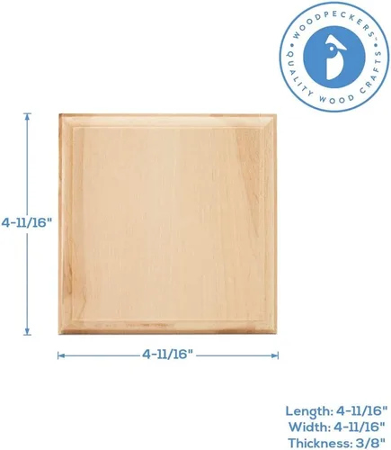 Vista 4 de Posavasos de madera sin terminar de 4.7 pulgadas, paquete de 1 cuadrado de madera para manualidades, mini posavasos de madera, piezas cuadradas, por