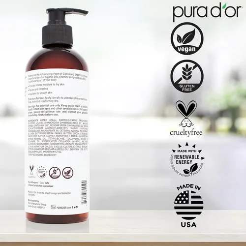 Vista 6 de PURA D'OR Crema hidratante para manos y cuerpo de 16 onzas – Hidratante diario ultra hidratante con aloe vera orgánico, aceite de argán y manteca