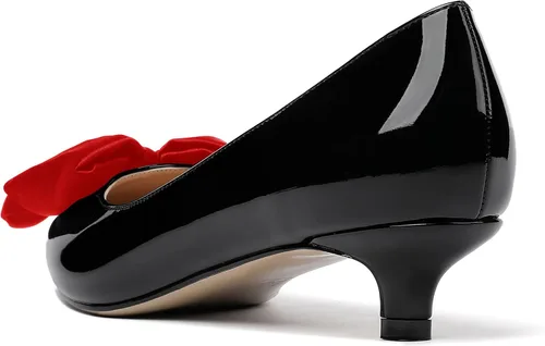 Vista 7 de WAYDERNS Zapatos de tacón bajo para mujer, patente, puntera puntiaguda, decoración de lazo, zapatos de tacón bajo de 1.5 pulgadas