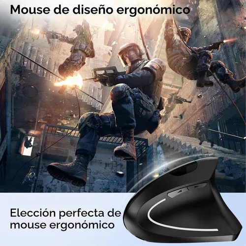 Vista 3 de Ratón inalámbrico vertical ergonómico, elegante, recargable, 2.4G, ratón óptico inalámbrico con receptor USB, 800/1200/1600 DPI, 5 botones
