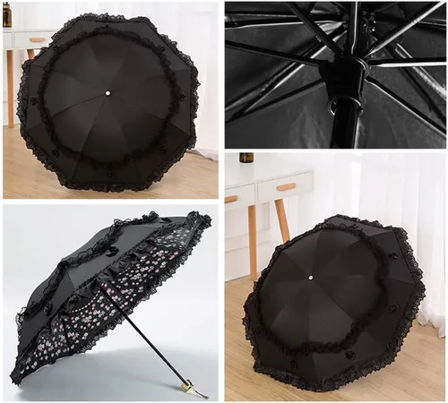 Vista 48 de Honeystore Paraguas plegable a prueba de rayos ultravioleta Princess Lace Parasol con cúpula anti-UV