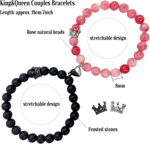 Vista 3 de Ymeeaa Couples Bracelets King&Queen Crown His and Her Bracelets Heart Matching Bracelets Long Distance Relationship Gifts for Boyfriend and