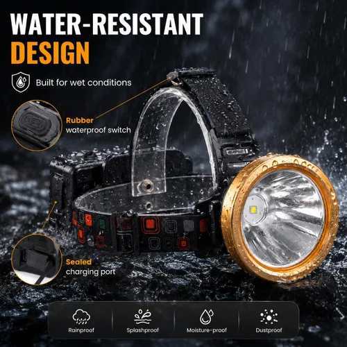 Vista 5 de Linterna frontal recargable súper brillante para caza de capullos, linterna LED con fuente de alimentación, linterna impermeable para caza al aire