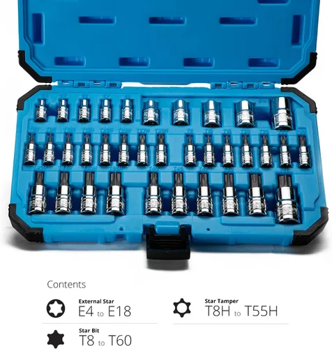 Vista 9 de Capri Tools CP30004 30004 S2 Star Torx y juego de brocas externas de 35 piezas, color plateado