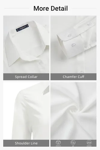 Vista 5 de Blusas de negocios para mujer, de manga larga, sin arrugas, con botones, ajuste clásico, cuello para el trabajo y la oficina