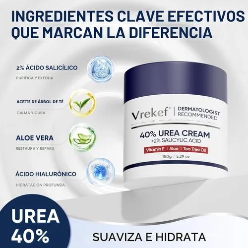 Vista 2 de Crema de urea 40 por ciento para pies de máxima resistencia, crema de urea 40% más ácido salicílico 2%, crema para pies y manos para piel seca