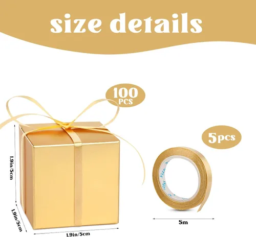 Vista 2 de Hooqict Paquete de 100 cajas de regalo de fiesta, cajas de regalo doradas de 2 x 2 x 2 pulgadas, cajas de regalo pequeñas de cartón con tapas