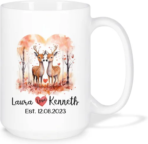Vista 18 de Taza de café personalizada con diseño de zorro de 11 onzas, 15 onzas, divertida taza de viaje para pareja de zorros, taza de té con nombre y fecha