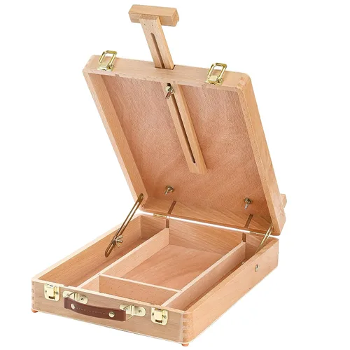 Vista 3 de DEAYOU Caja de almacenamiento de caballete de mesa de madera, caja de bocetos portátil de madera de haya para pintar, funda de caballete de madera
