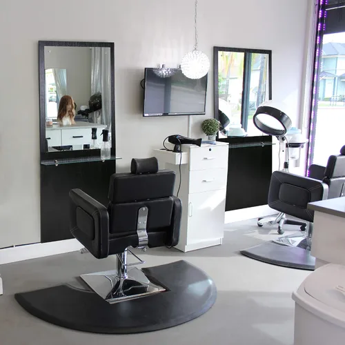 Vista 6 de BarberPub Estación de peluquería de montaje en pared Espejos de maquillaje Estación de trabajo de peluquería Salón de belleza Equipo de spa 3016